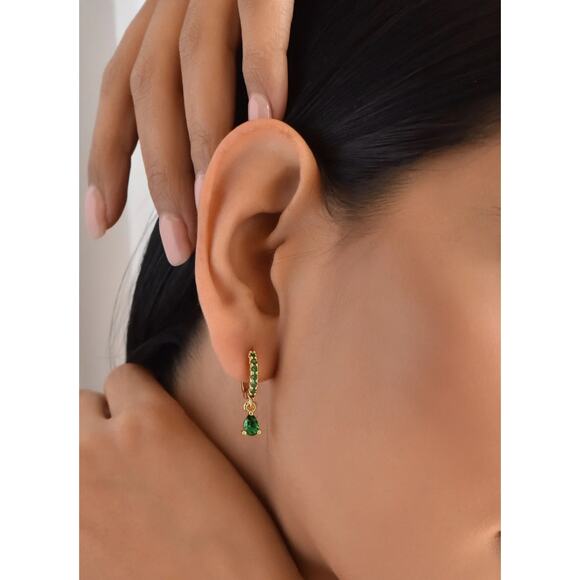 Set of 8 Emerald Zirconia Dangle Huggie Earrings - NWOT - Picture 2 of 6